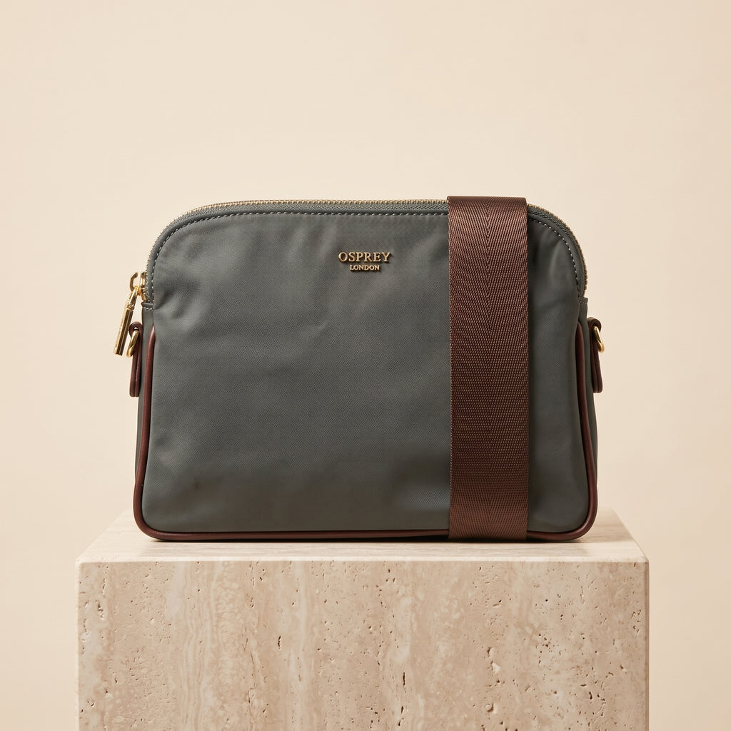 Osprey London Khaki Nomad Crossbody Bag, Nylon Shoulder Bag, Minimalist Everyday