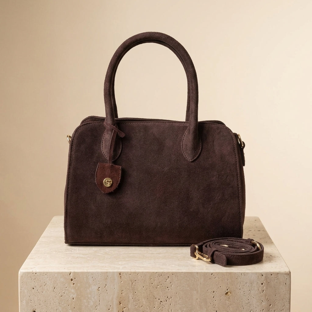 Silver Street London Brown Suede Bag, Grab Bag, Top Handle Purse, Gift for Her