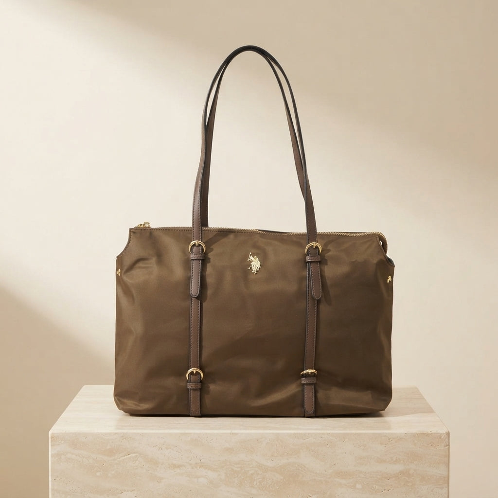 US Polo Assn Brown Tote Bag, Shoulder Bag, Work Bag, Everyday Handbag Gift