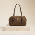 US Polo Assn Brown Satchel Bag, Nylon Shoulder Bag, Gold Hardware, Preppy