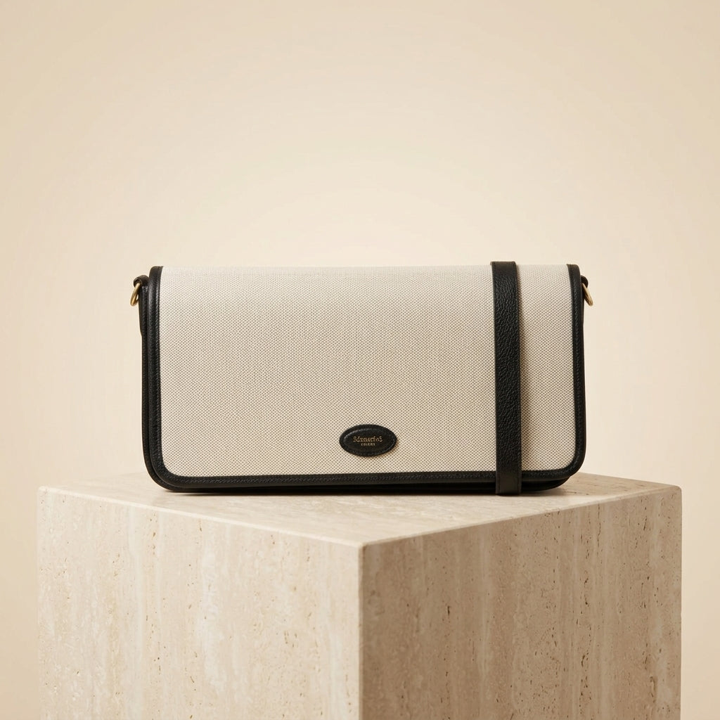 Moncrief Black Canvas Shoulder Bag, East West Laura Bag, Minimalist Everyday