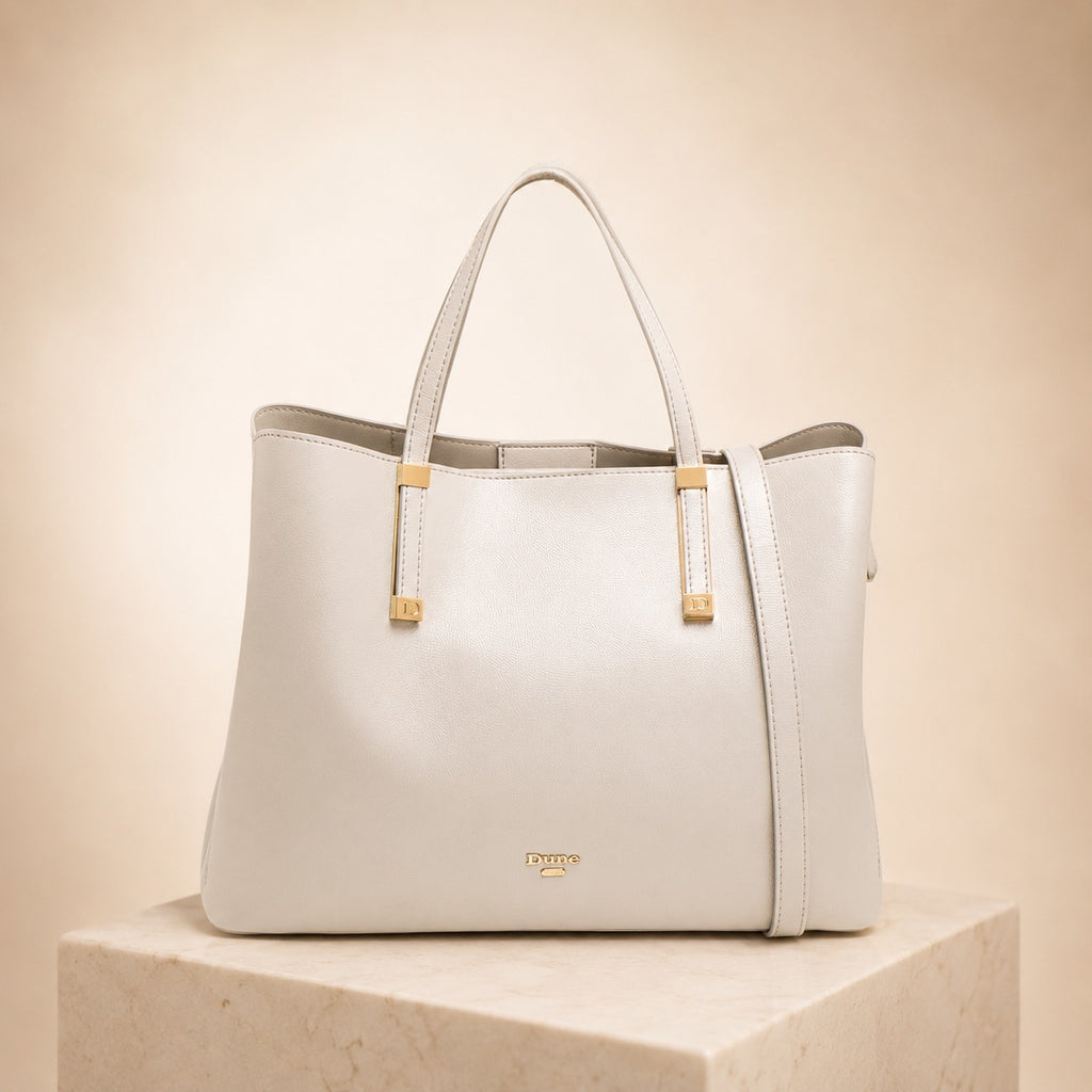 Dune London Grey Shoulder Bag, Minimalist Everyday Tote, Gold Hardware