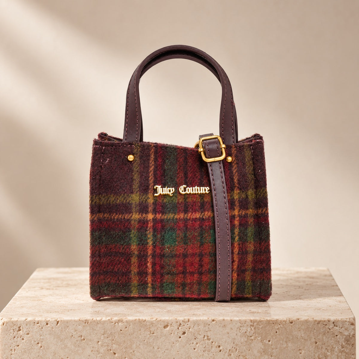 Juicy Couture Tartan Mini Tote Bag, Winetasting Plaid, Gold Hardware