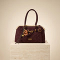 Bessie London Burgundy Shoulder Bag, Faux Suede Grab Bag, Shearling Trim
