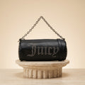 Juicy Couture Black Barrel Bag, Studded Logo, Chain Strap, Shoulder Handbag