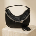 Juicy Couture Black Hobo Bag, Pebbled Leather Look, Silver Heart Charm