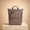 Luella Grey Taupe Laptop Backpack, 15in Work Bag, Tassel Charm