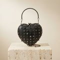 Bessie London Black Heart Grab Bag, Studded Hard-Shell Clutch, Gothic Gift