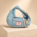 True Religion Light Blue Denim Hobo Bag, Knotted Handle, Aesthetic Handbag
