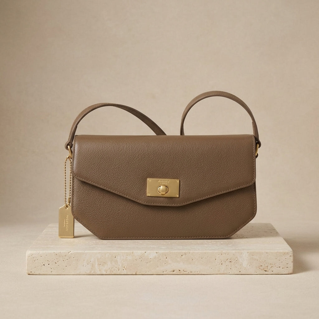 Moncrief Brown Taylor Shoulder Bag, Leather Look Lock Fastening Purse