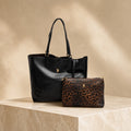 US Polo Assn Black Tote Bag, Reversible Leopard Print, Shoulder Handbag Gift