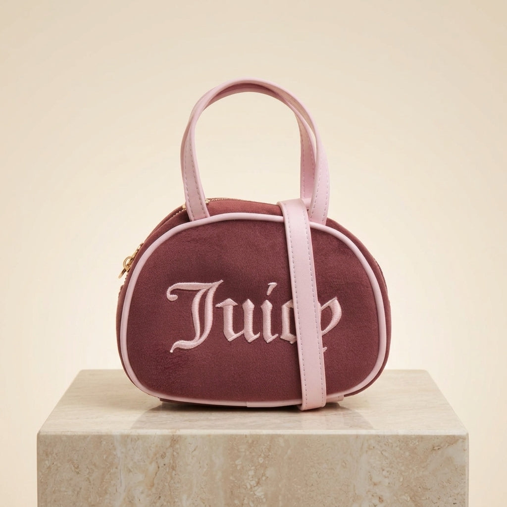 Juicy Couture Burgundy Grab Bag, Velvet Mini Crossbody, Top Handle