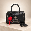 Bessie London Black Bowler Bag, Studded Satchel, Crossbody, Goth Aesthetic