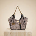 Bessie London Grey Shoulder Bag, Dalmatian Spot Faux Fur, Gold Hardware