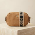 US Polo Assn Tan Suede Crossbody Bag, Brown Shoulder Bag, Everyday Handbag