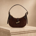 Silver Street London Brown Hobo Bag, Suede Shoulder Bag, Gold Hardware