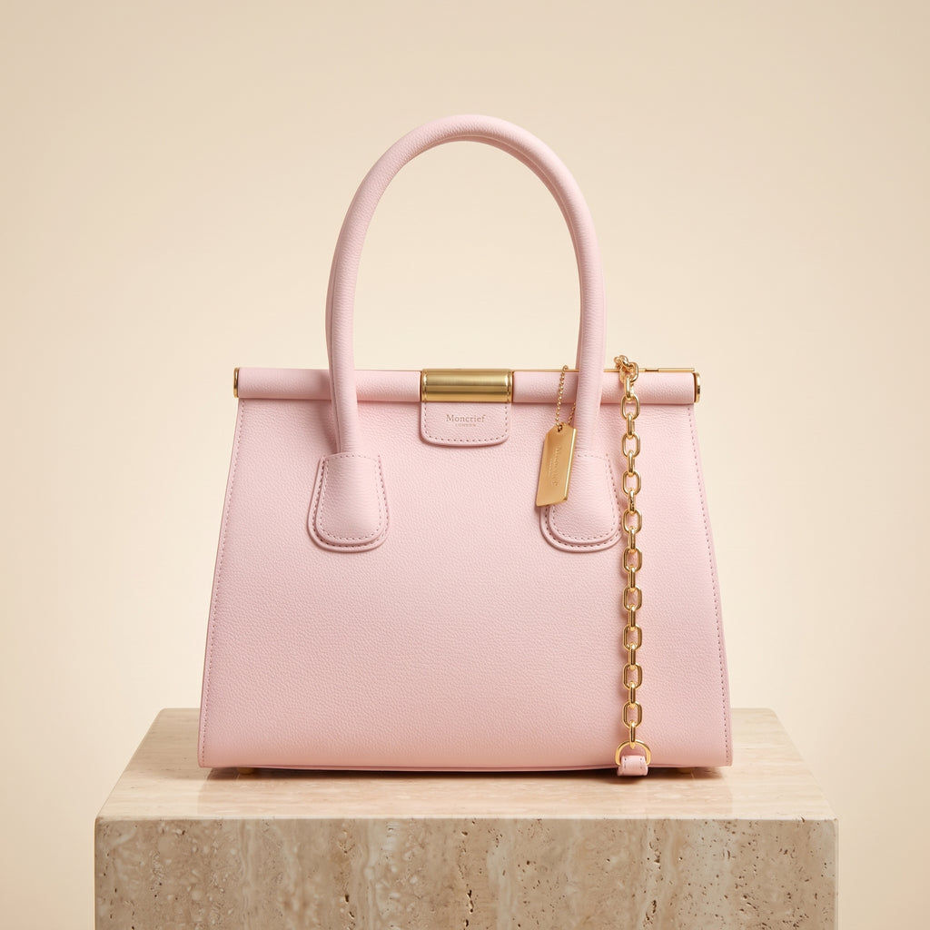 Moncrief Pink Structured Tote Bag, Pastel Aesthetic, Gold Hardware, Gift For Her