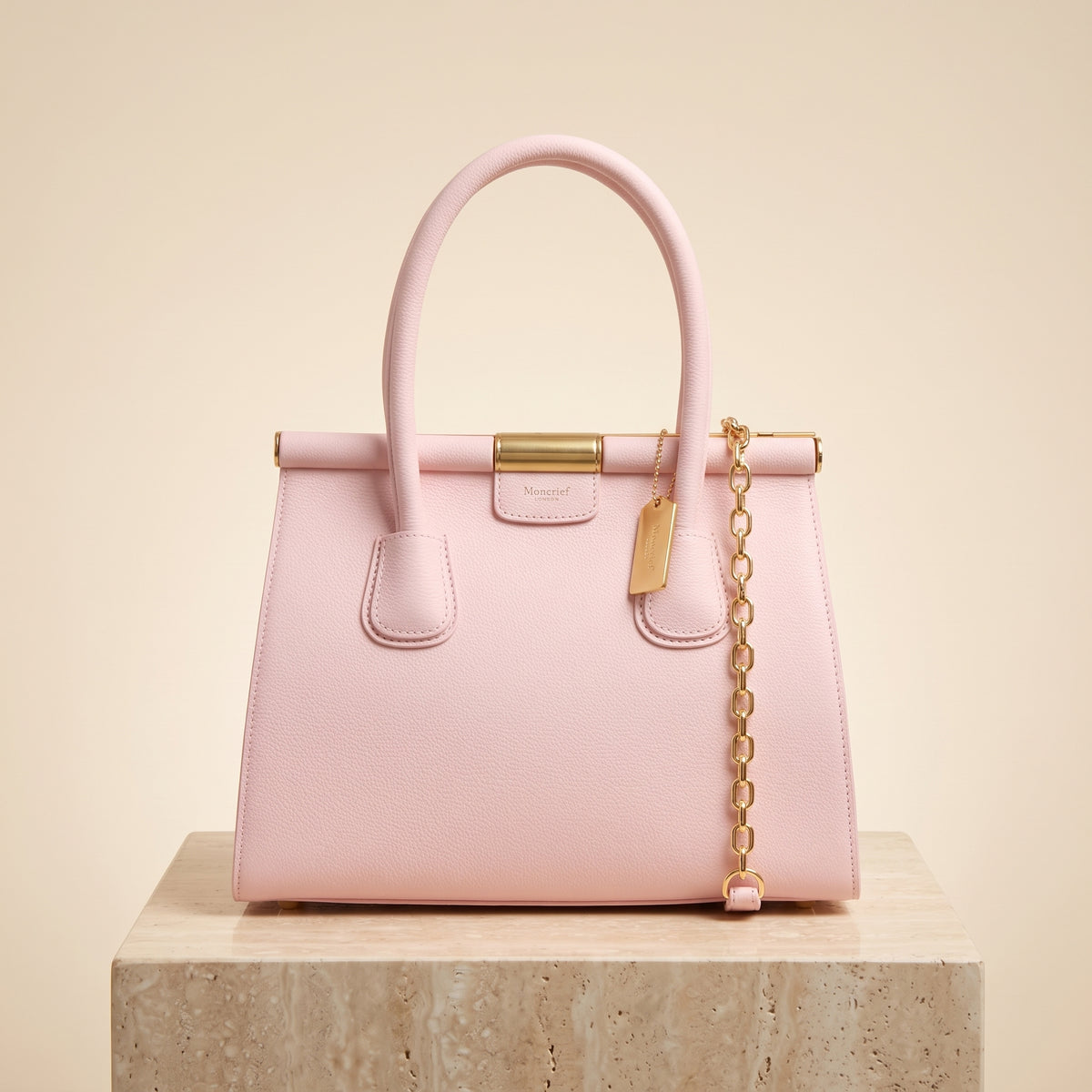 Moncrief Pink Structured Tote Bag, Pastel Aesthetic, Gold Hardware, Gift For Her