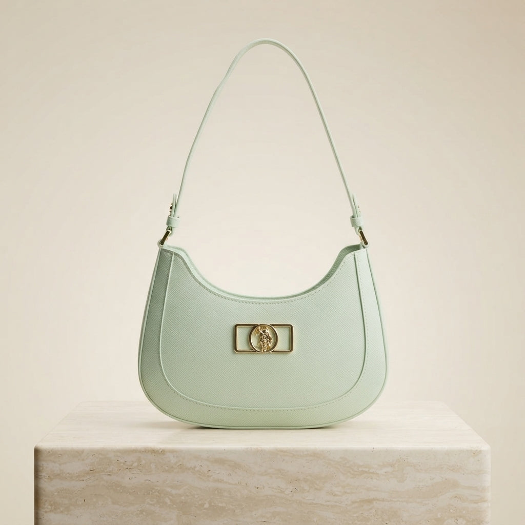 US Polo Assn Sage Green Shoulder Bag, Mint Crescent Hobo, Preppy Chic, Gift