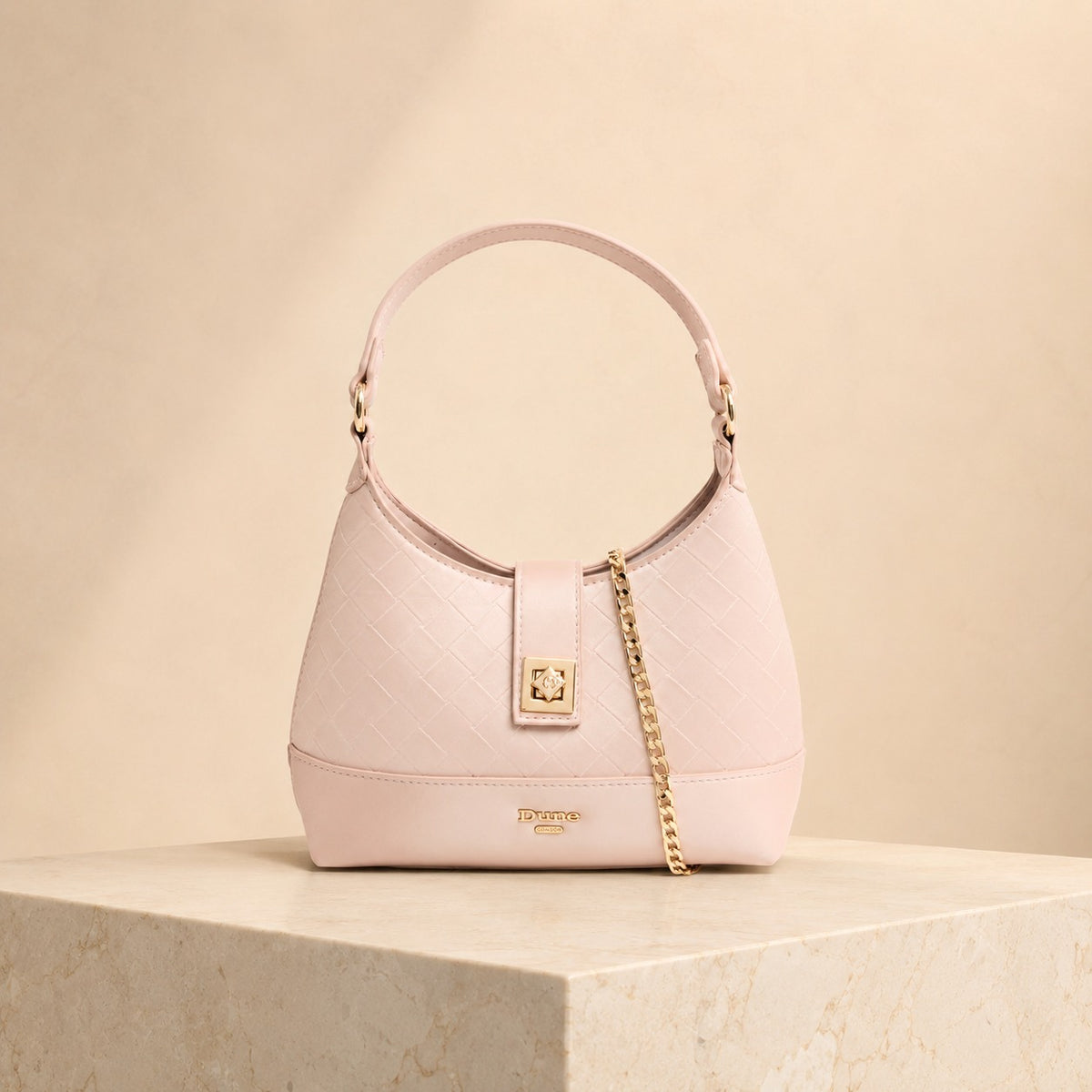 Dune London Pink Shoulder Bag, Diddydoey Woven Top Handle Bag, Gold Chain