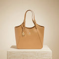 US Polo Assn Camel Tote Bag, Pebbled Faux Leather, Gold Hardware, Everyday Gift