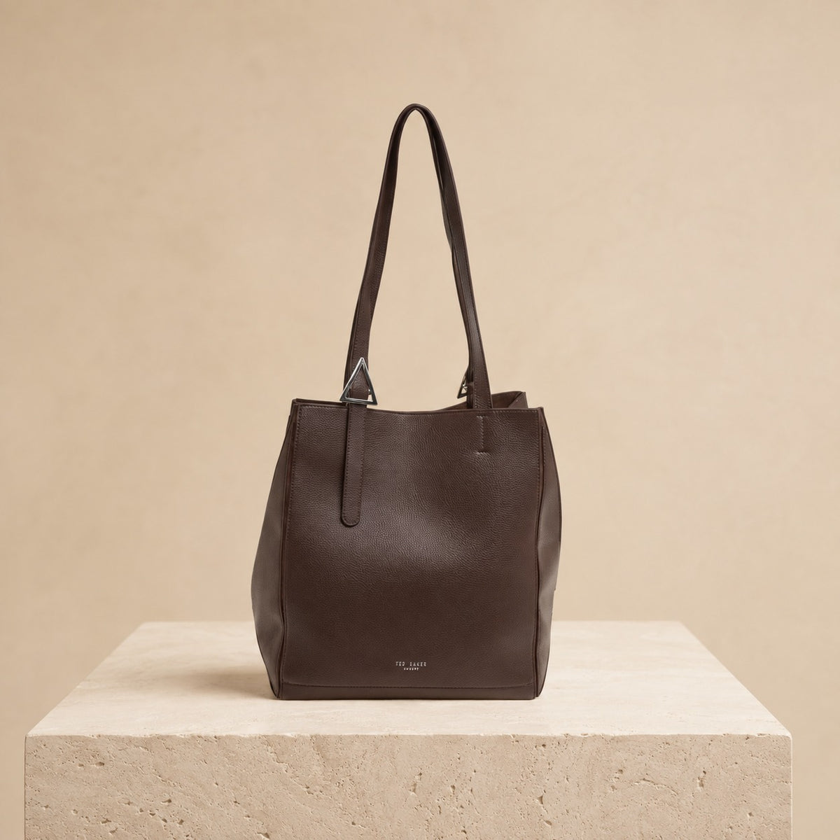Ted Baker Brown Olivia Tote Bag, Pebbled Leather Shoulder Bag, Everyday Work Bag
