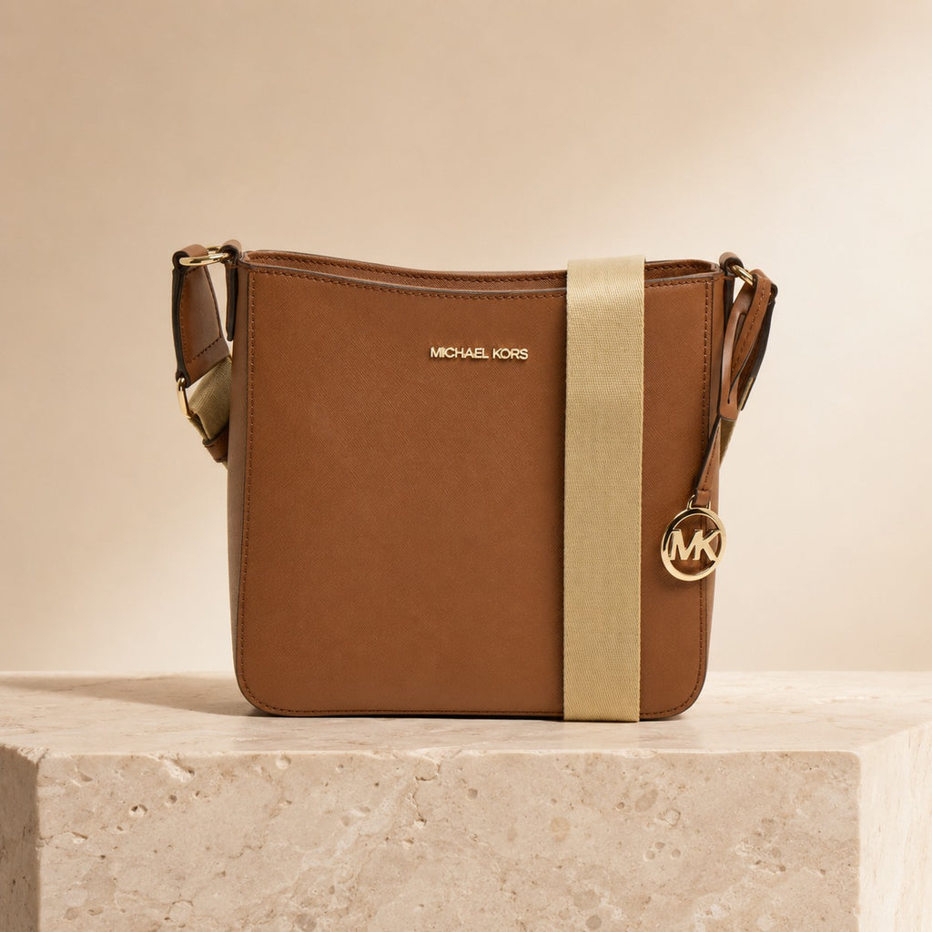 Michael Kors Brown Crossbody Bag, Logo Luggage Style, Gold Hardware, Everyday