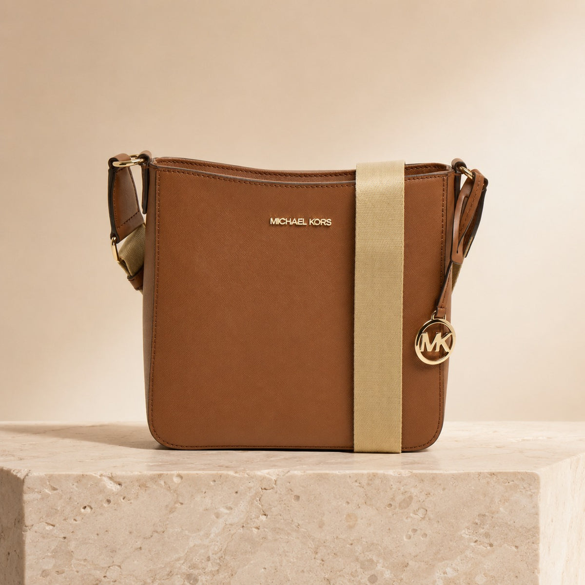 Michael Kors Brown Crossbody Bag, Logo Luggage Style, Gold Hardware, Everyday