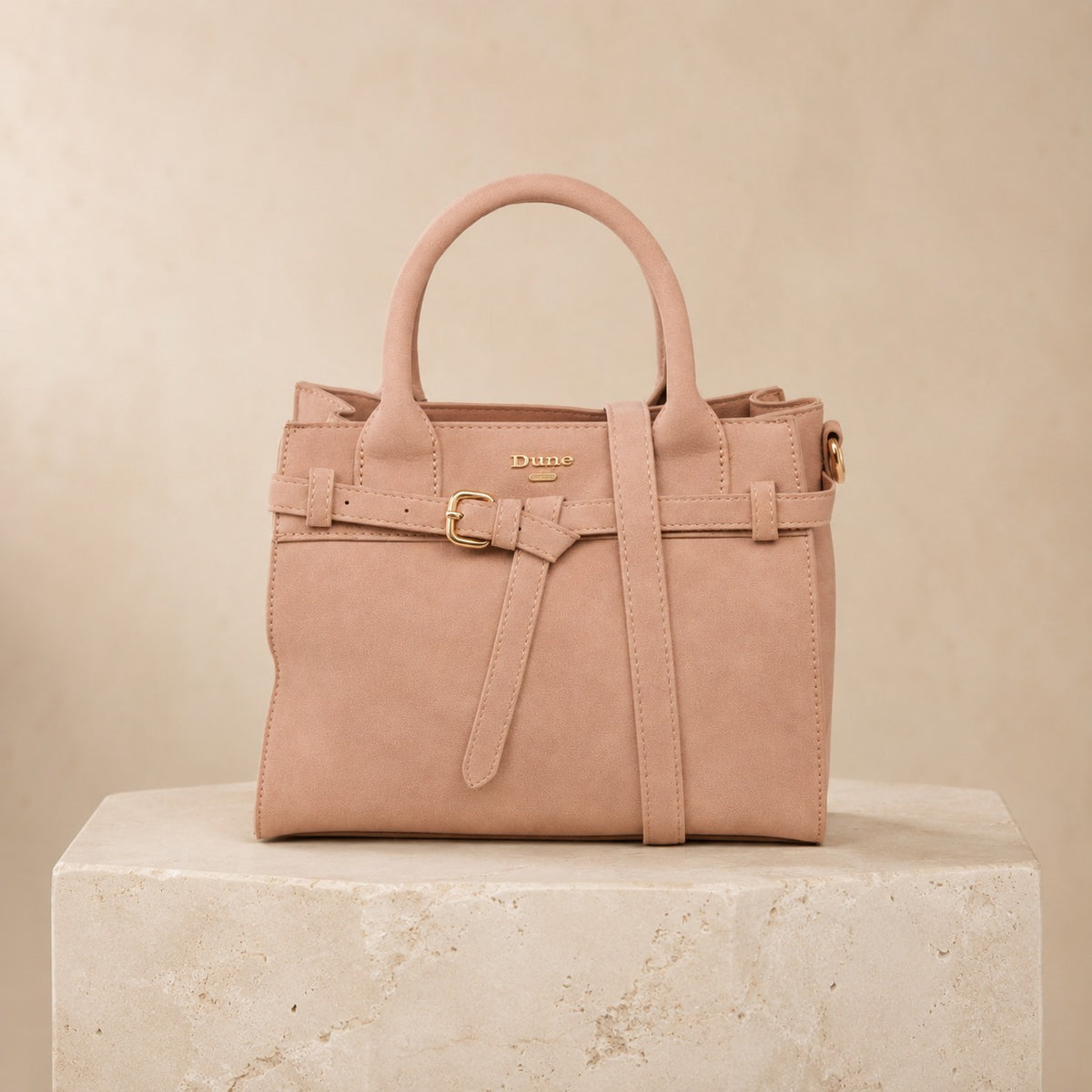 Dune London Peach Suede Satchel Bag, Gold Buckle, Everyday Handbag, Gift for Her