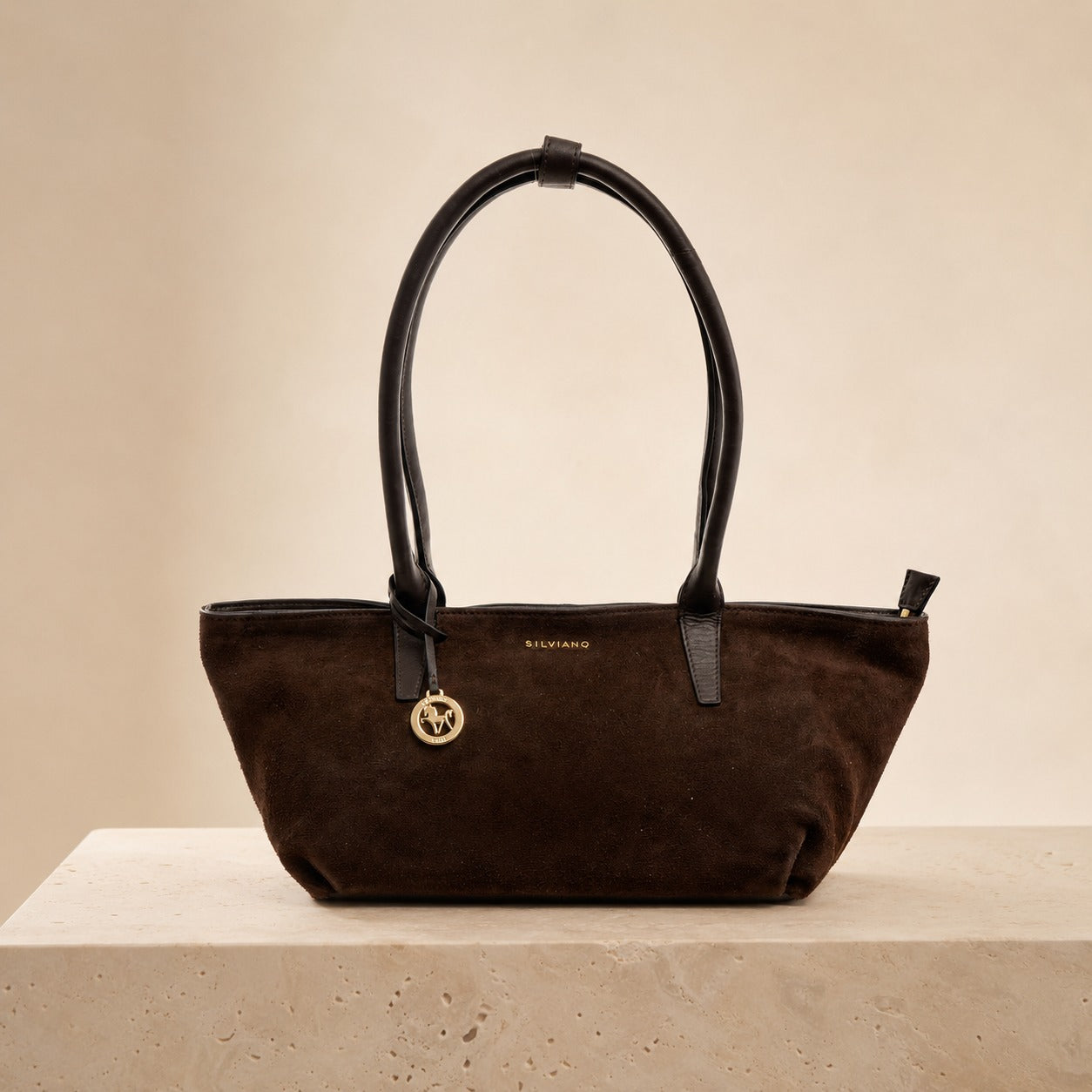 Silviano Brown Suede Shoulder Bag, Dark Brown Handbag, Everyday Tote