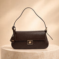 Dune Brown Weave Shoulder Bag, Dabin Style, Flap Top, Gold Hardware