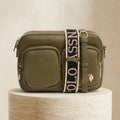 US Polo Assn Olive Crossbody Bag, Pebbled Leather Look, Webbing Strap