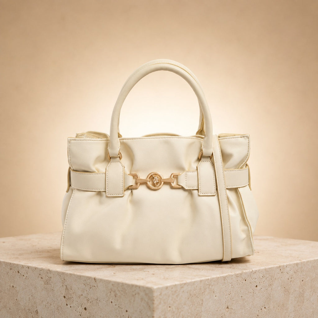 US Polo Assn Cream Satchel Bag, Jane Style, Top Handle & Shoulder