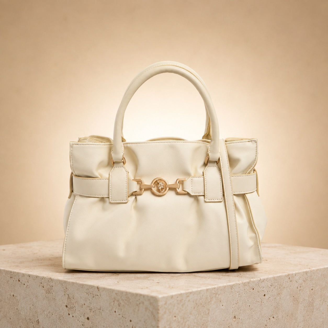 US Polo Assn Cream Satchel Bag, Jane Style, Top Handle & Shoulder