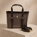 US Polo Assn Brown Tote Bag, Suede Finish, Gold Hardware, Preppy Equestrian