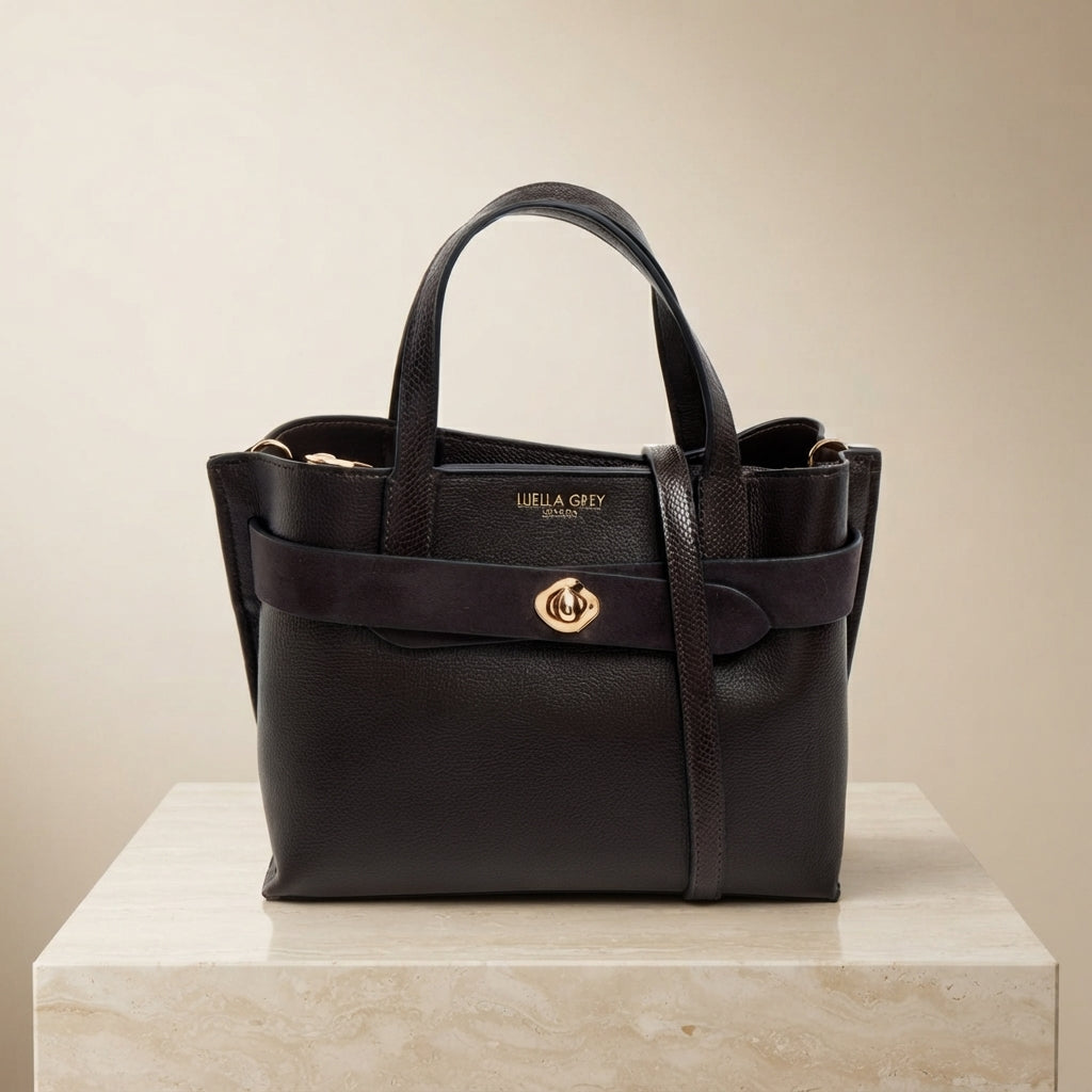 Luella Grey Chocolate Crossbody Bag, Pebbled Leather Look, Gold Hardware