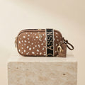 US Polo Assn Brown Polka Dot Crossbody, Suede Look, Gold Hardware, Everyday