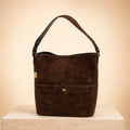 Silviano Brown Suede Shoulder Bag, Equestrian Hobo, Gold Hardware, Everyday Gift