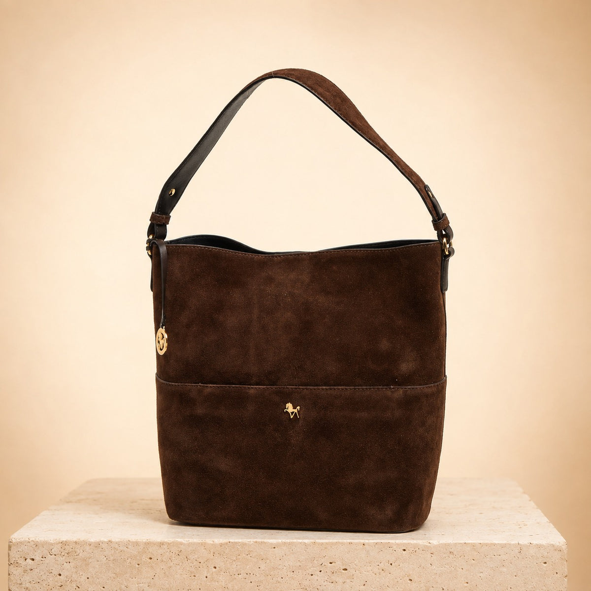 Silviano Brown Suede Shoulder Bag, Equestrian Hobo, Gold Hardware, Everyday Gift