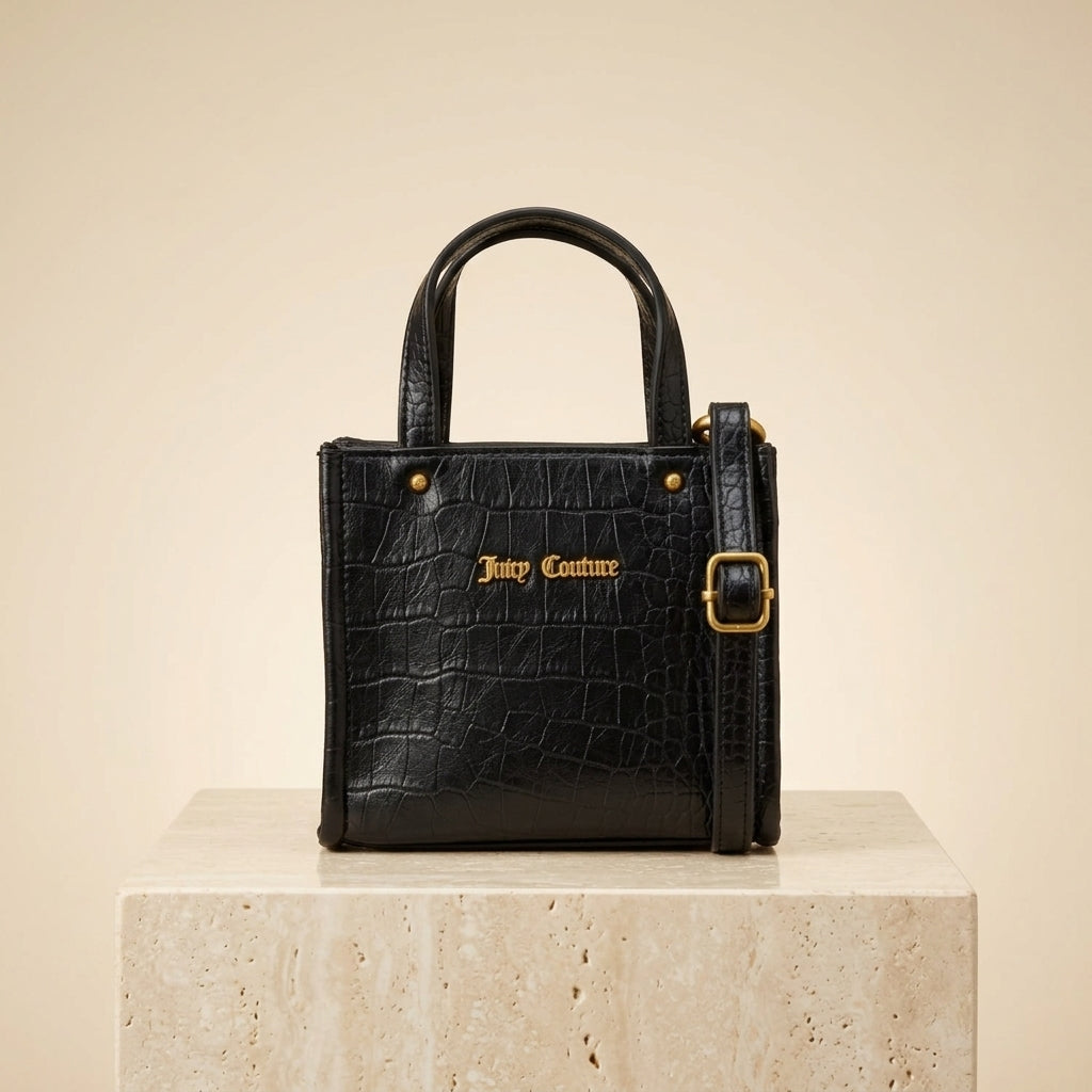 Juicy Couture Black Mini Tote Bag, Grace Collection, Top Handle, Crossbody