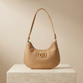 US Polo Assn Tan Brown Shoulder Bag, Faux Suede Hobo, Gold Hardware