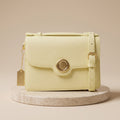 Moncrief Yellow Leather Crossbody Bag, Structured Flap Purse, Gold Hardware