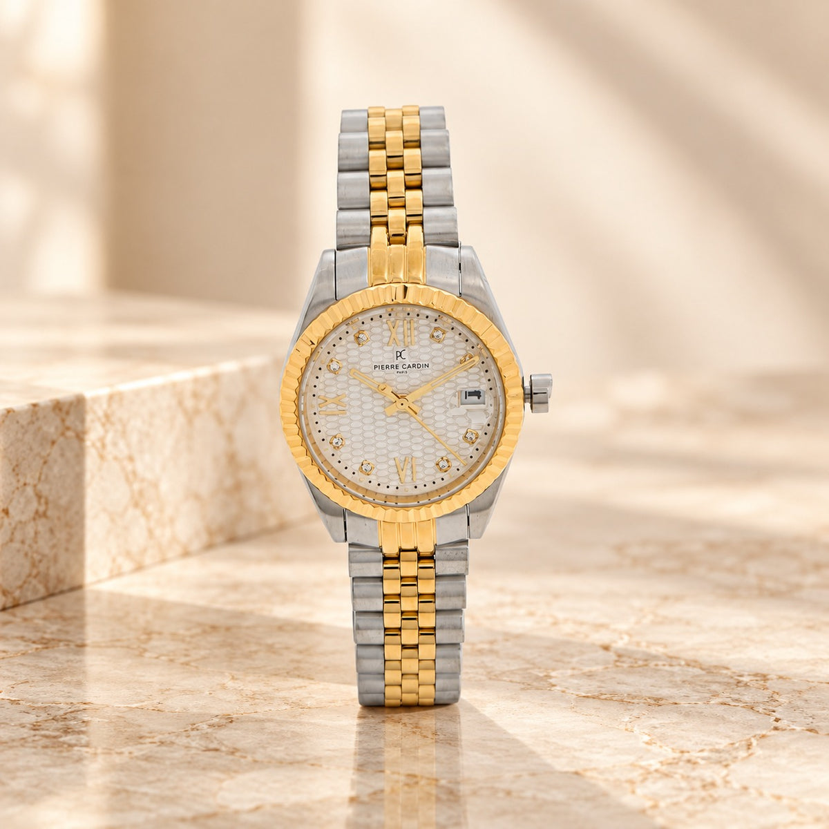 Pierre Cardin Two Tone Stainless Steel Watch, Crystal Markers