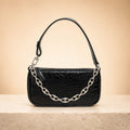 By Far Black Patent Croc Bag, Minimalist Shoulder Bag, Evening Bag, Gift for Her