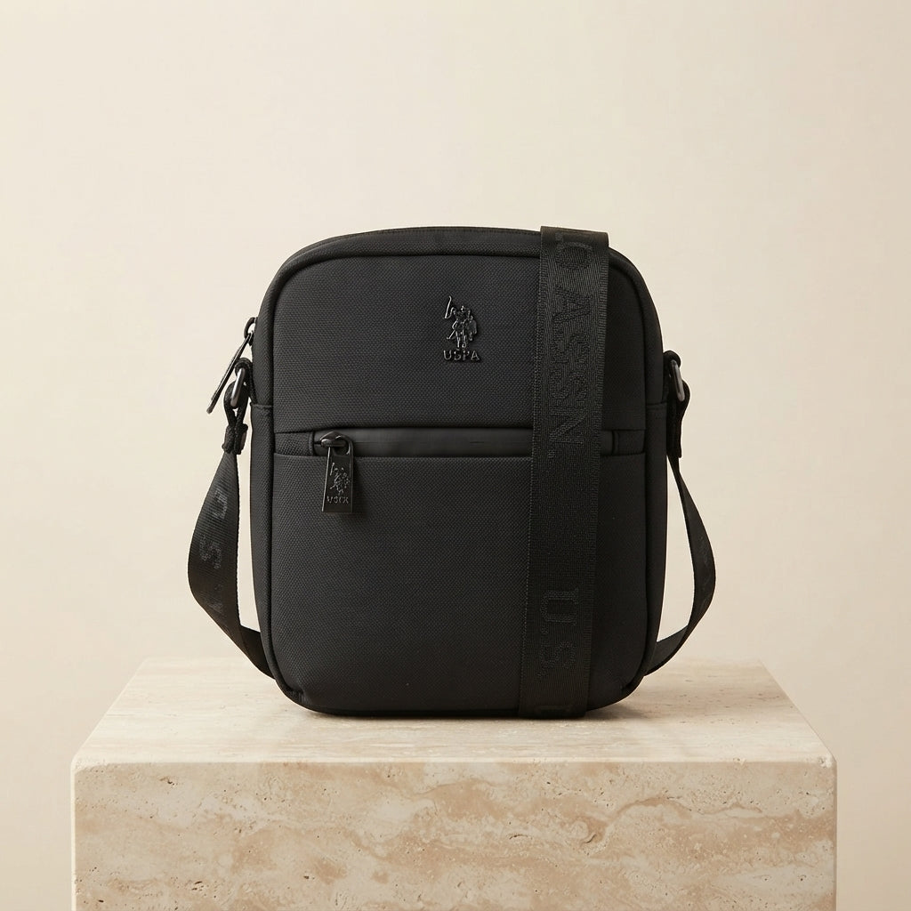 US Polo Assn Black Crossbody Bag, Boxy Everyday Shoulder Purse, Minimalist Gift
