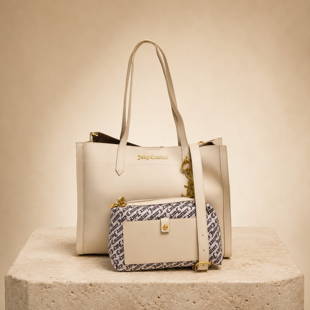 Juicy Couture Cream Lily Shopper Bag, Monogram Pouch, Tote, Gift for Her