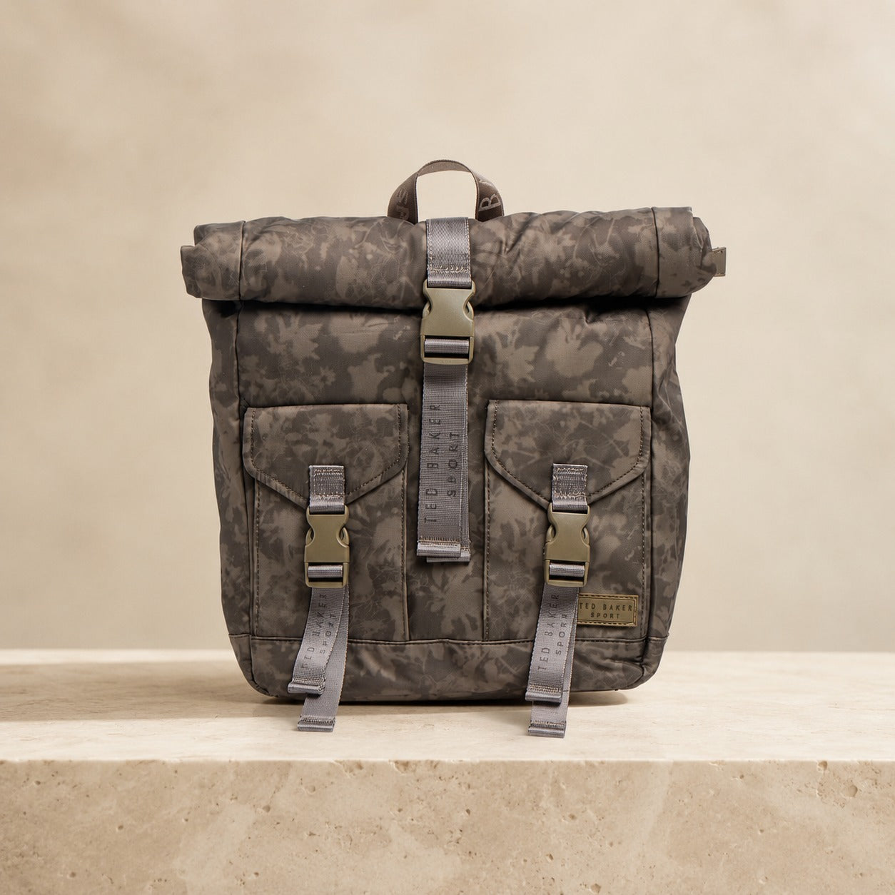 Ted Baker Sport Walnut Shadow Backpack, Roll-Top Laptop Bag, Everyday Rucksack