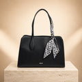 DKNY Black Allison Satchel Handbag, Scarf Detail, Everyday Work Bag, Gift For Her