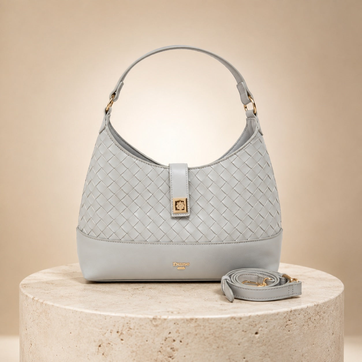 Dune London Grey Shoulder Bag, Woven Quilted Design, Gold Hardware, Everyday