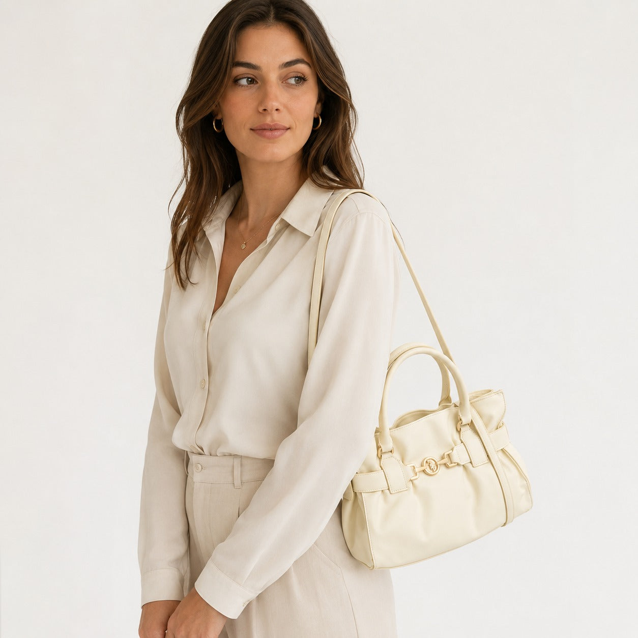 US Polo Assn Cream Satchel Bag, Jane Style, Top Handle & Shoulder